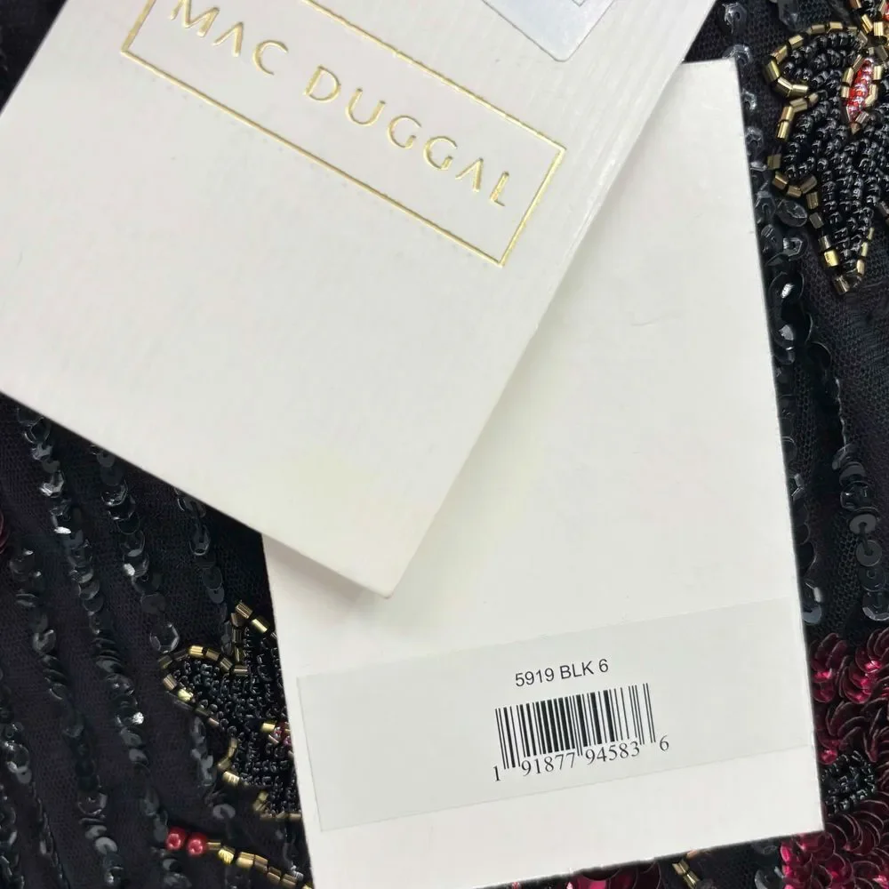 Mac Duggal NEW Black One Shoulder Floral Leaf Embellished Mini Dress $558 Size 6
